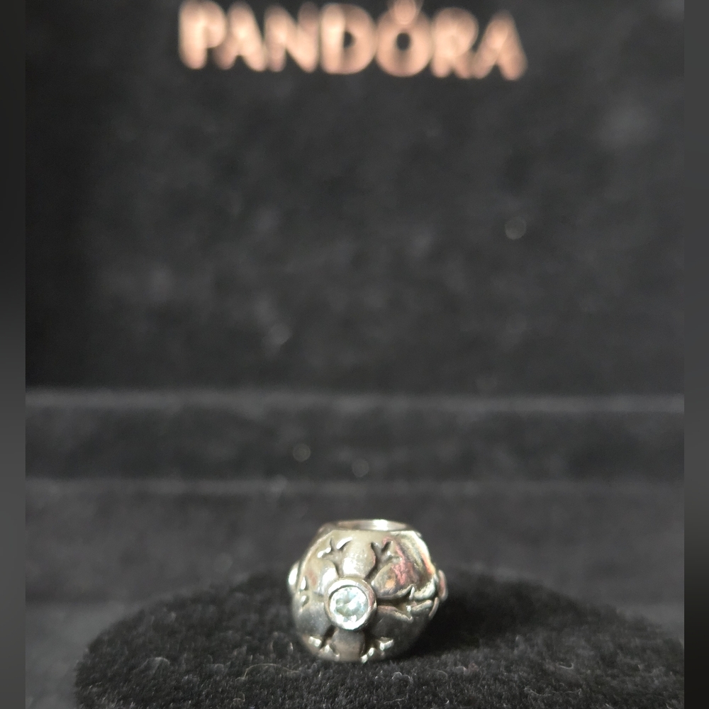 Pandora Sterling Silver Snowflake Charm Bead with Pale Blue Sparkles
